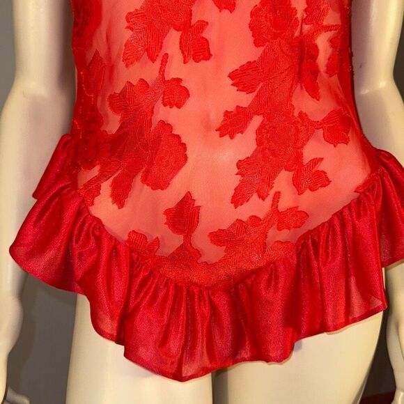 Vintage 70’s Red Lace Mini Teddy ILGWU Union Made USA Size Large - Picture 4 of 12